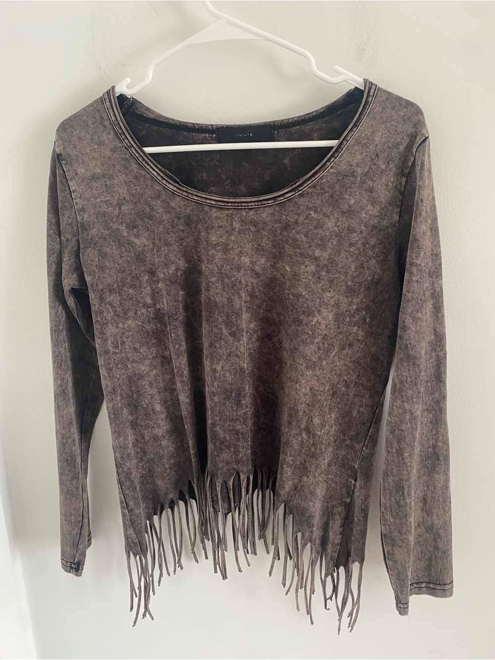 Julie Fringe Hem Washed Long Sleeve Top